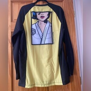 Aesthetic Jiu Jitsu Rash Guard XXL Yellow Black Long Sleeve Grappling MMA Shirt